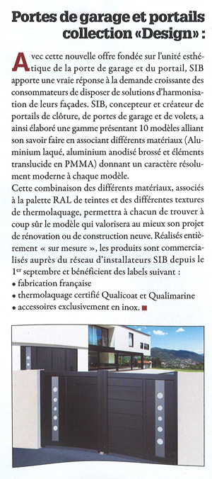 Article SIB dans Verre et protections magazine - Octobre 2015